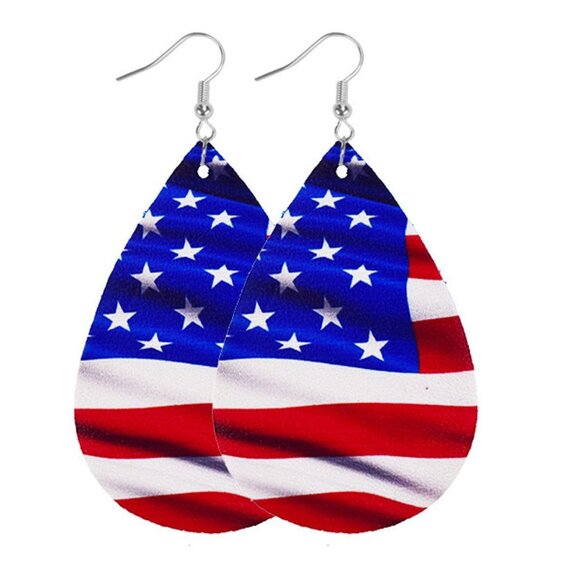 American Flag Tear Drop Earrings - Picture 1 of 2